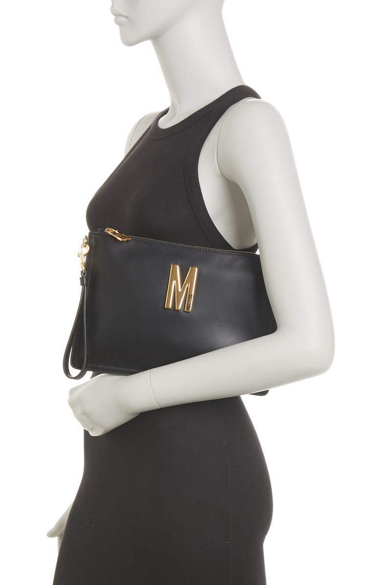 Moschino M Leather Wristlet, Alternate, color,