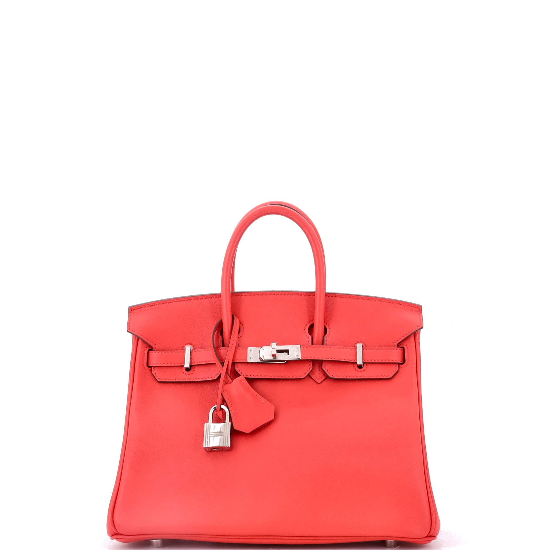 Pre-Owned Hermes Birkin Handbag Red Swift with Palladium Hardware 25, Main, color, 