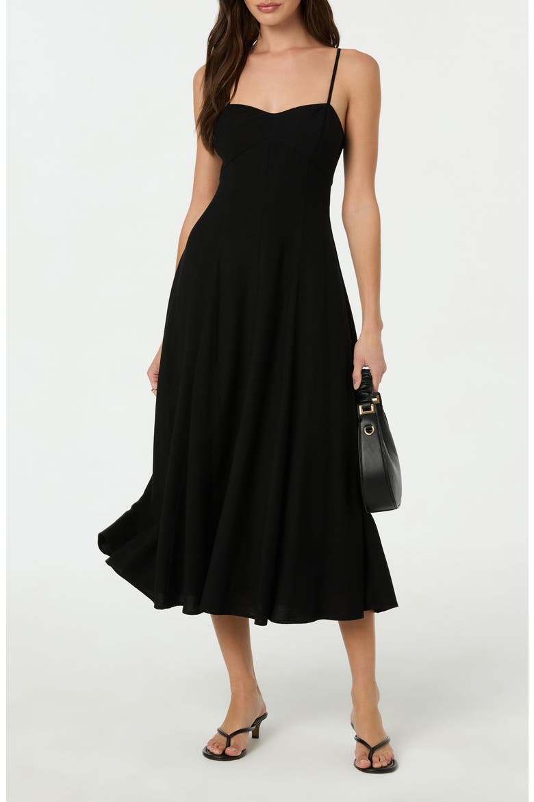 Linen Blend Midi Dress, Alternate, color, BLACK