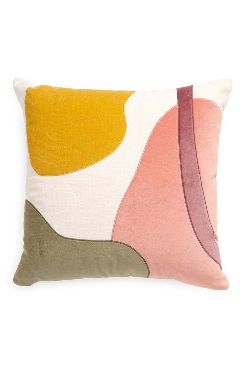 Velvet Appliqué Accent Pillow, Main, color, PINK DESERT MULTI APPLIQUE