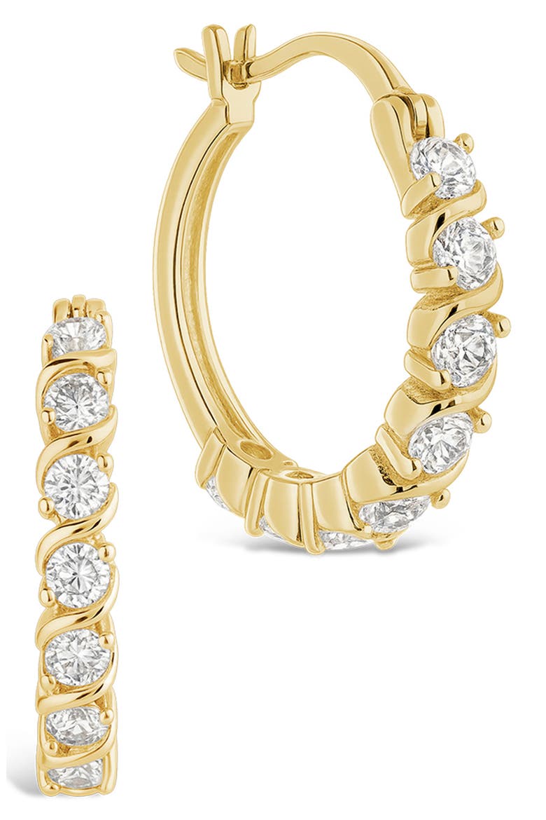 Sunburst Cubic Zirconia Huggie Hoop Earrings, Main, color, GOLD