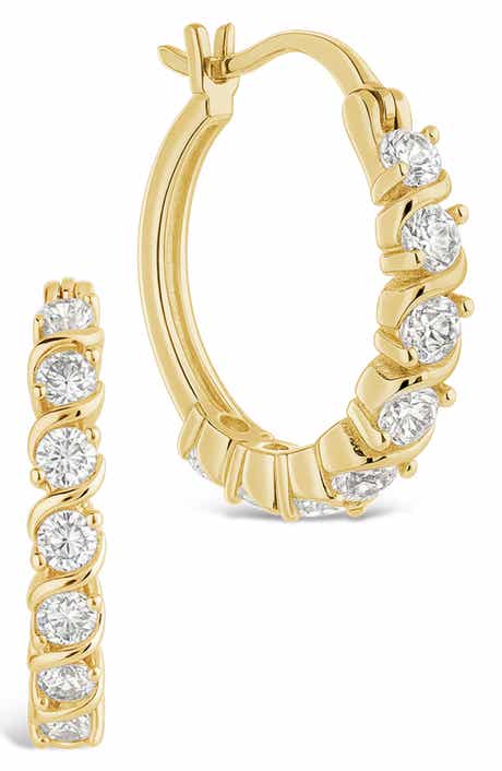 Sunburst Cubic Zirconia Huggie Hoop Earrings
