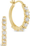 Sterling Forever Sunburst Cubic Zirconia Huggie Hoop Earrings