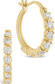 Sterling Forever Sunburst Cubic Zirconia Huggie Hoop Earrings