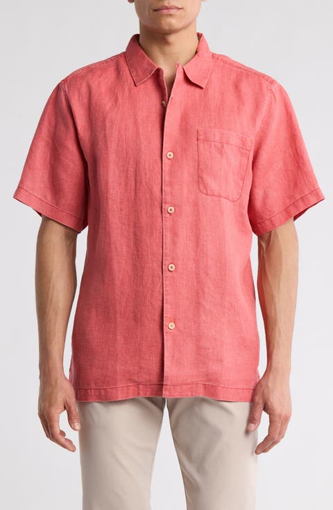 Sea Glass Short Sleeve Button-Up Linen Camp Shirt