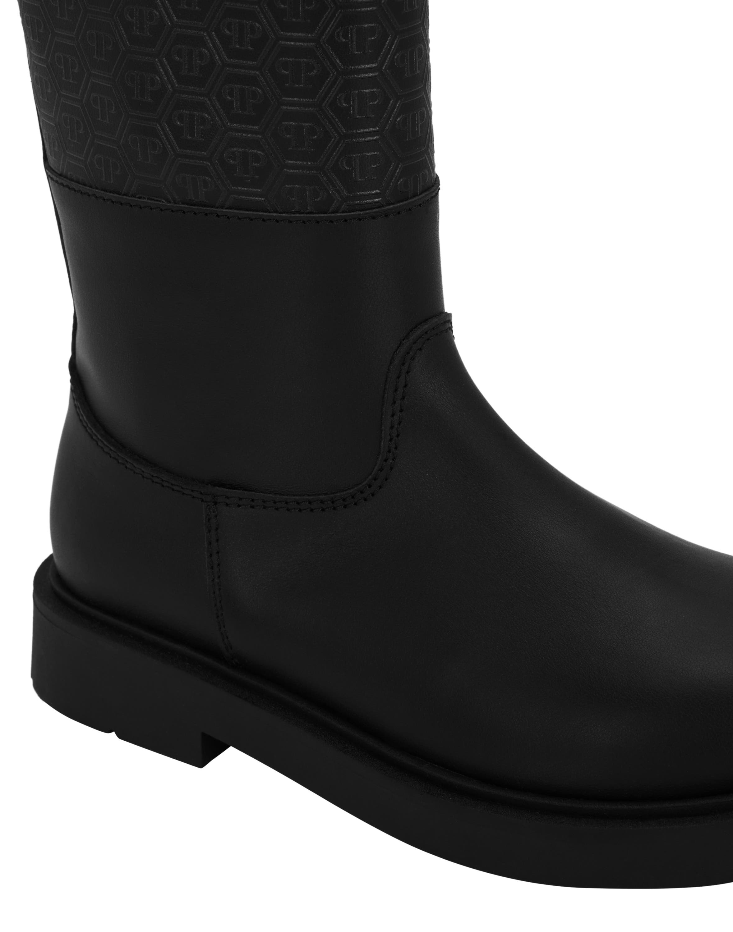 Leather Low Boots Monogram Girl, Alternate, color, black