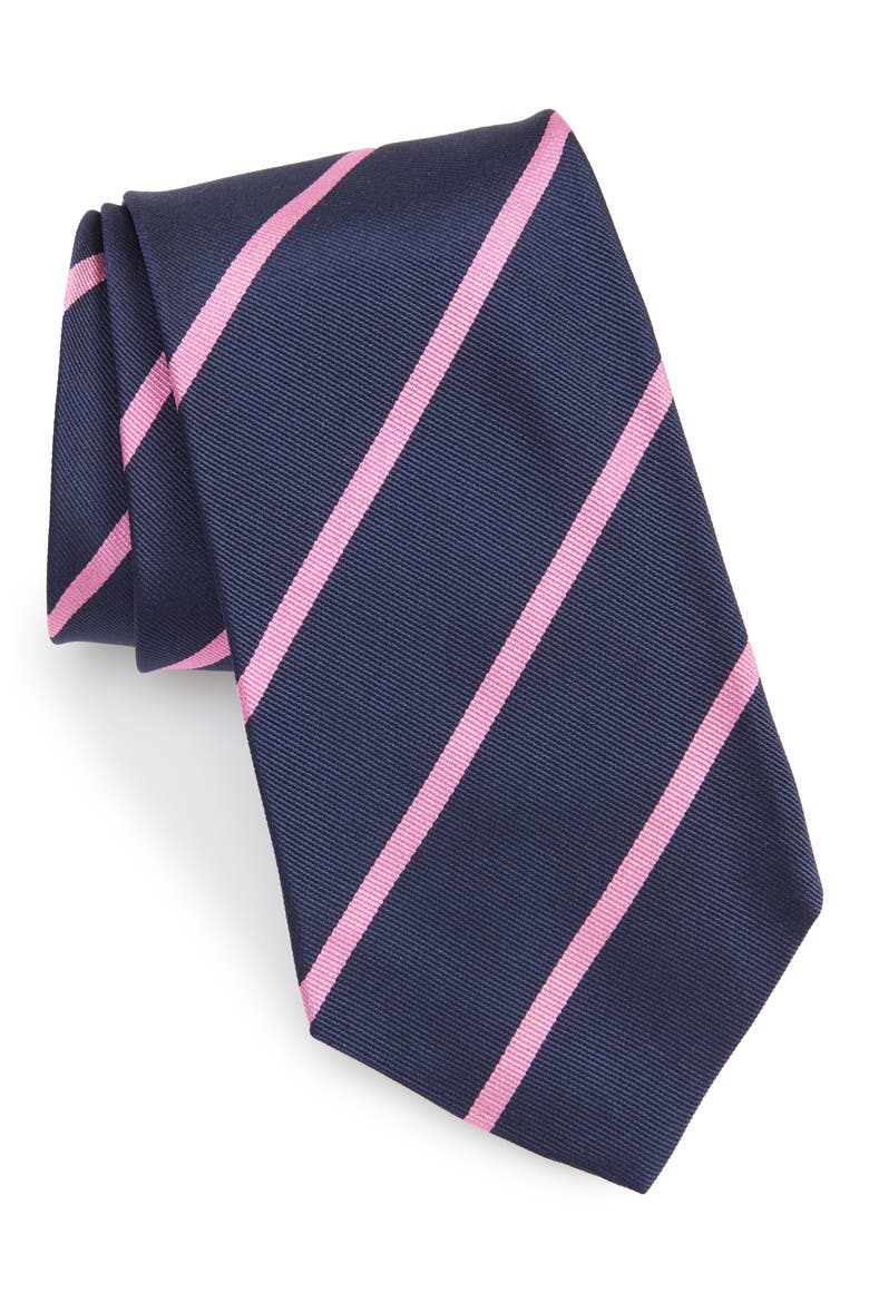 Super Repp Stripe Silk Tie, Main, color, NAVY/ PINK