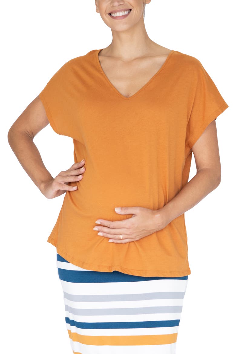 Oversize Maternity T-Shirt, Main, color, BROWN
