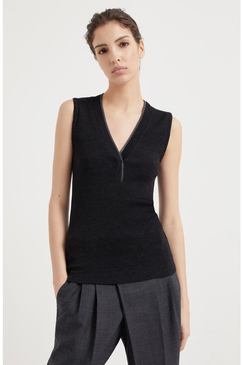 Ribbed jersey top, Alternate, color, Anthracite