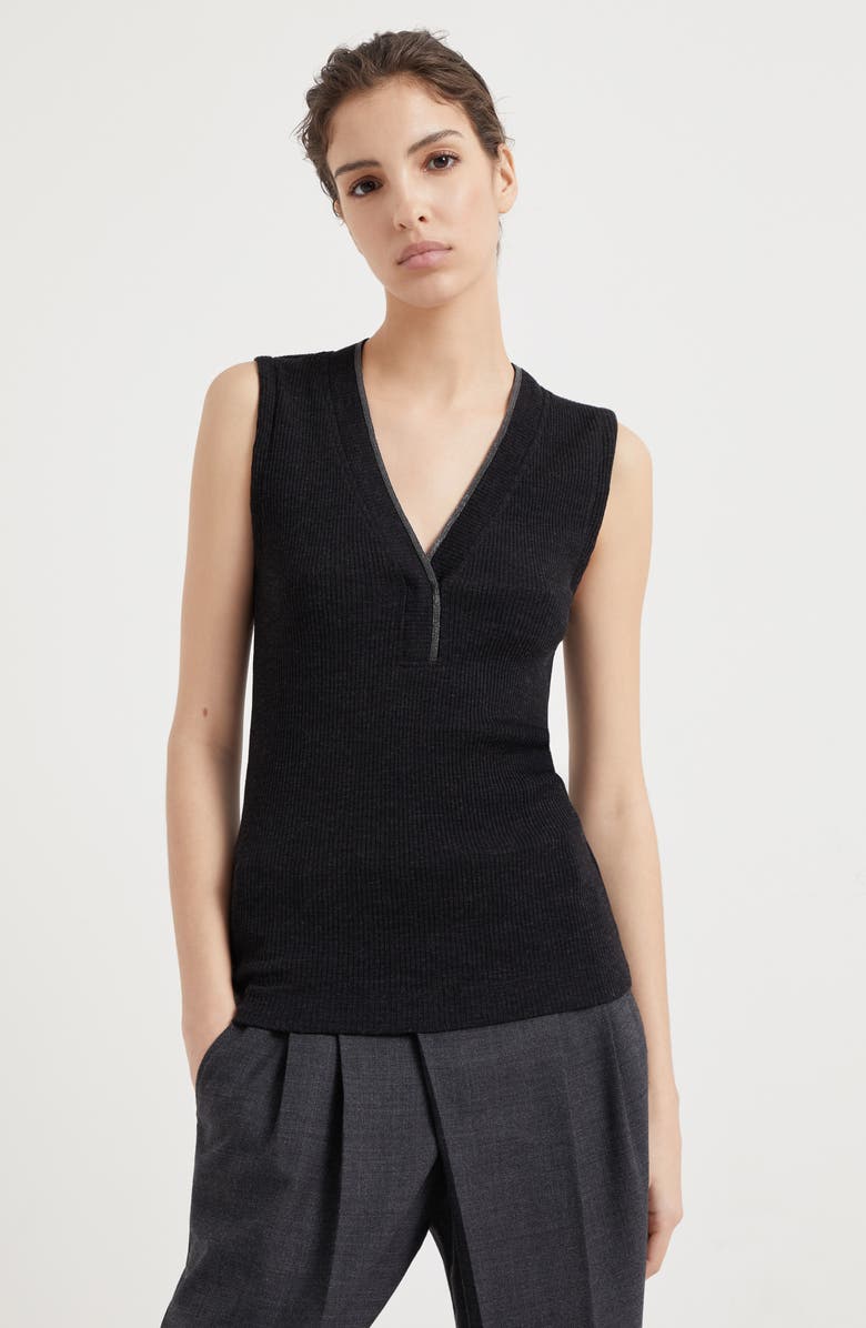 Brunello Cucinelli Ribbed jersey top, Alternate, color, 