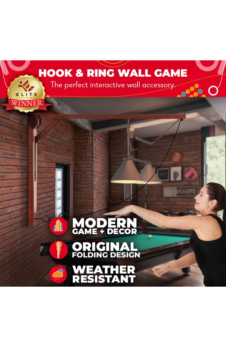 Swooc Games Hook And Ring Game | Wall Mounted Modern Design, Alternate, color, Brown