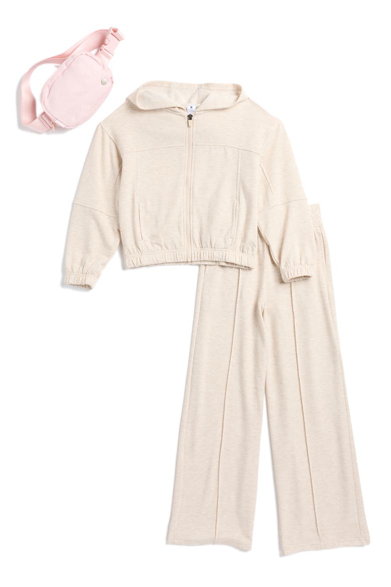 Kids' Brushed French Terry Zip Hoodie, Pants & Belt Bag Set, Main, color, HEATHER NACREOUS CLOUD/PINK