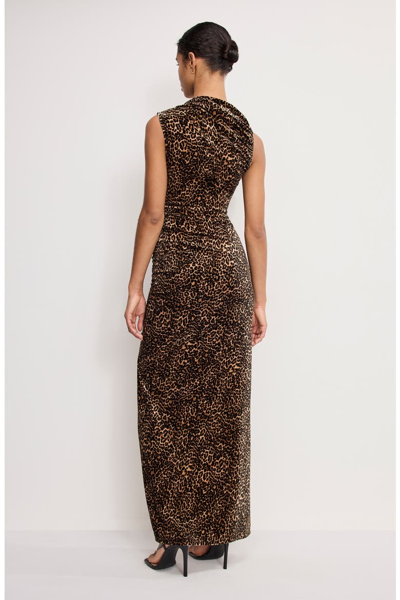 Ruched Velvet High Neck Maxi Dress, Alternate, color, MINI LUCKY LEOPARD