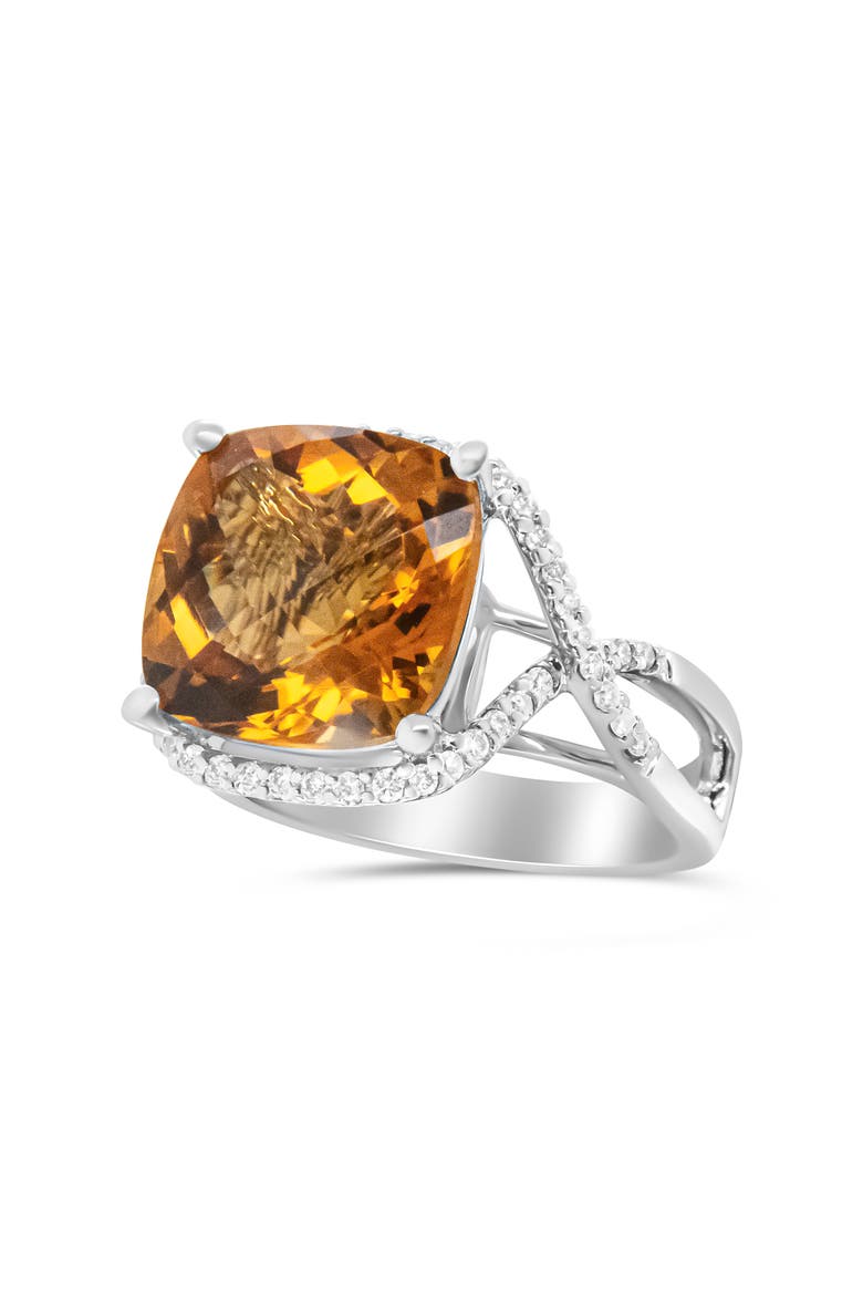 14K Gold Citrine Gemstone & 1/3 Cttw Diamond Ring, Alternate, color, White