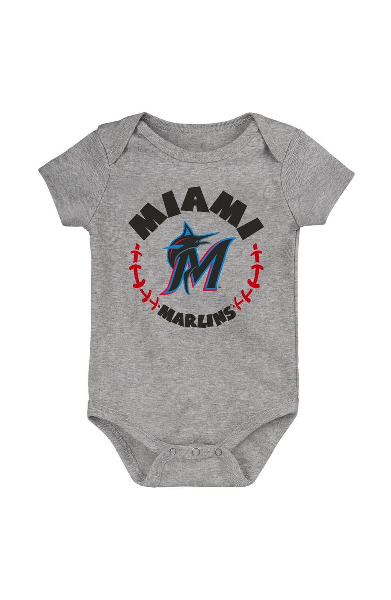 Outerstuff Infant Blue/White/Heather Gray Miami Marlins Biggest Little Fan 3-Pack Bodysuit Set, Alternate, color, Blue