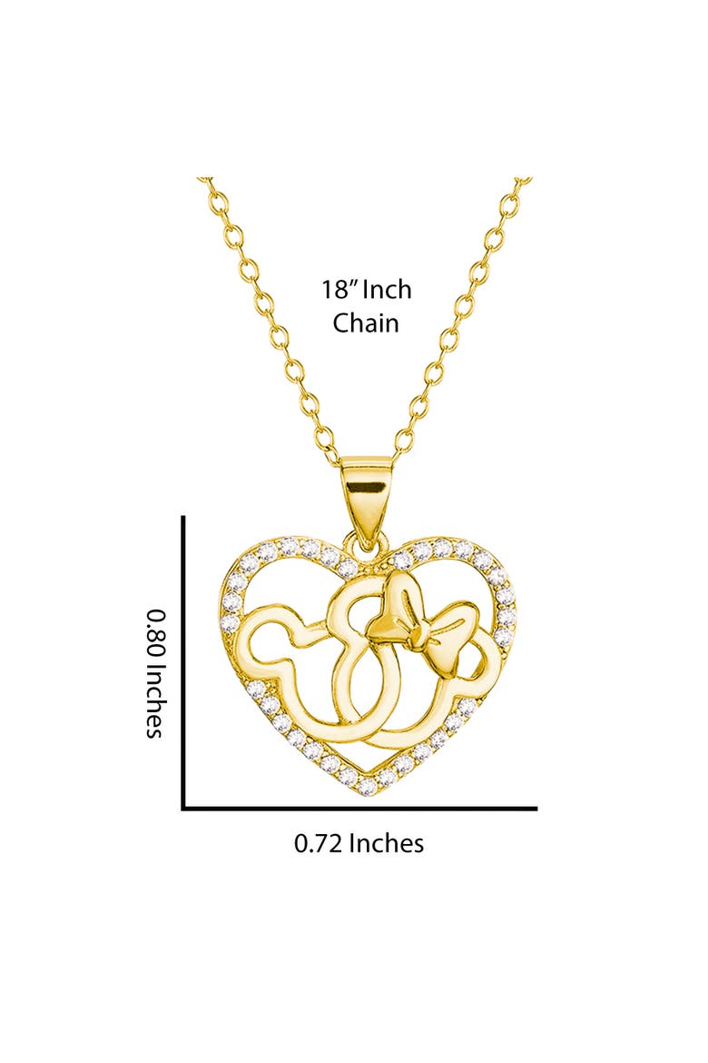 Minnie and Mickey Mouse Necklace, Cubic Zirconia Interlocking Heart Pendant, Alternate, color, Metallic Gold