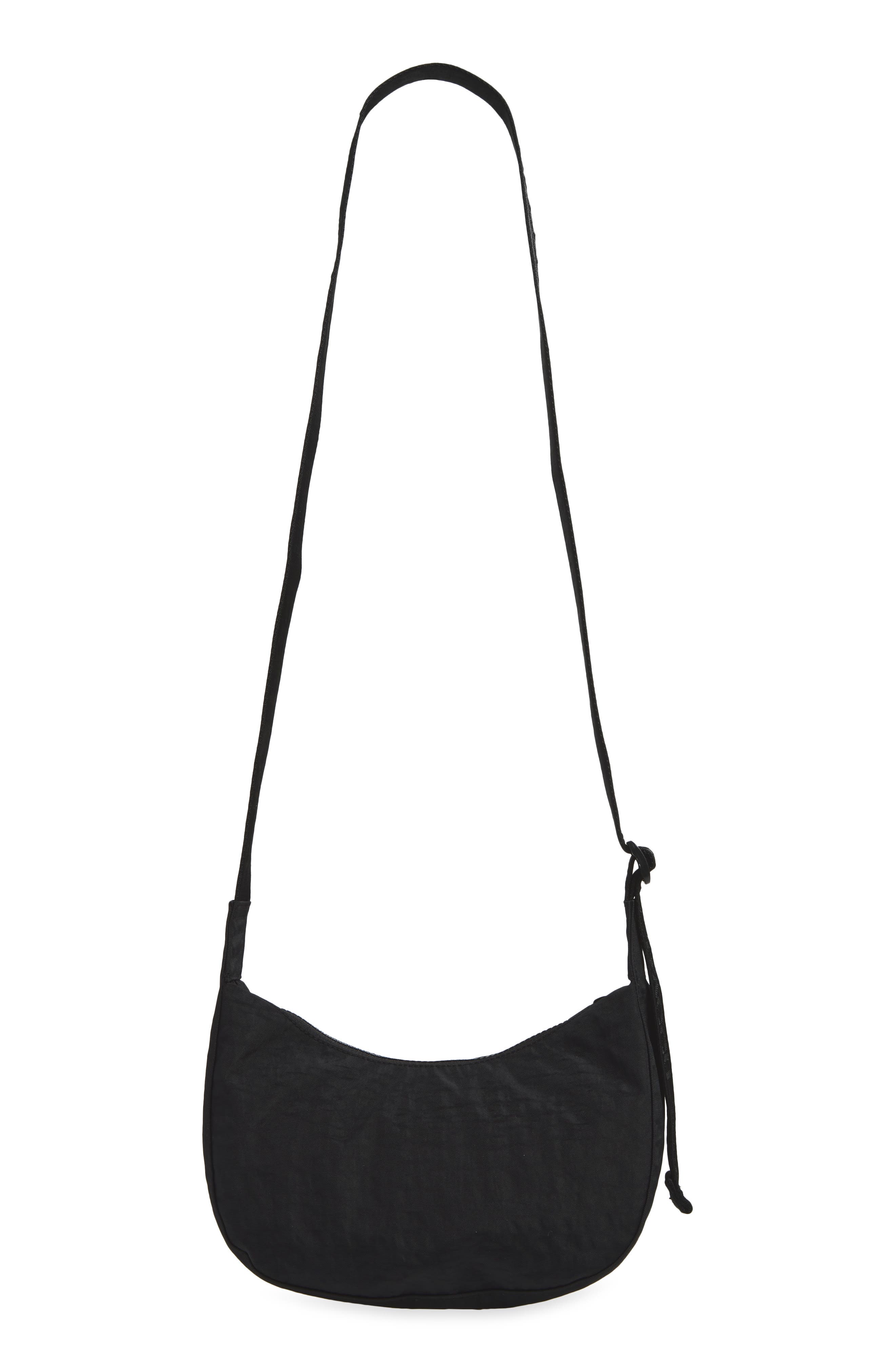 Small Recycled Nylon Crescent Crossbody Bag, Alternate, color, BLACK