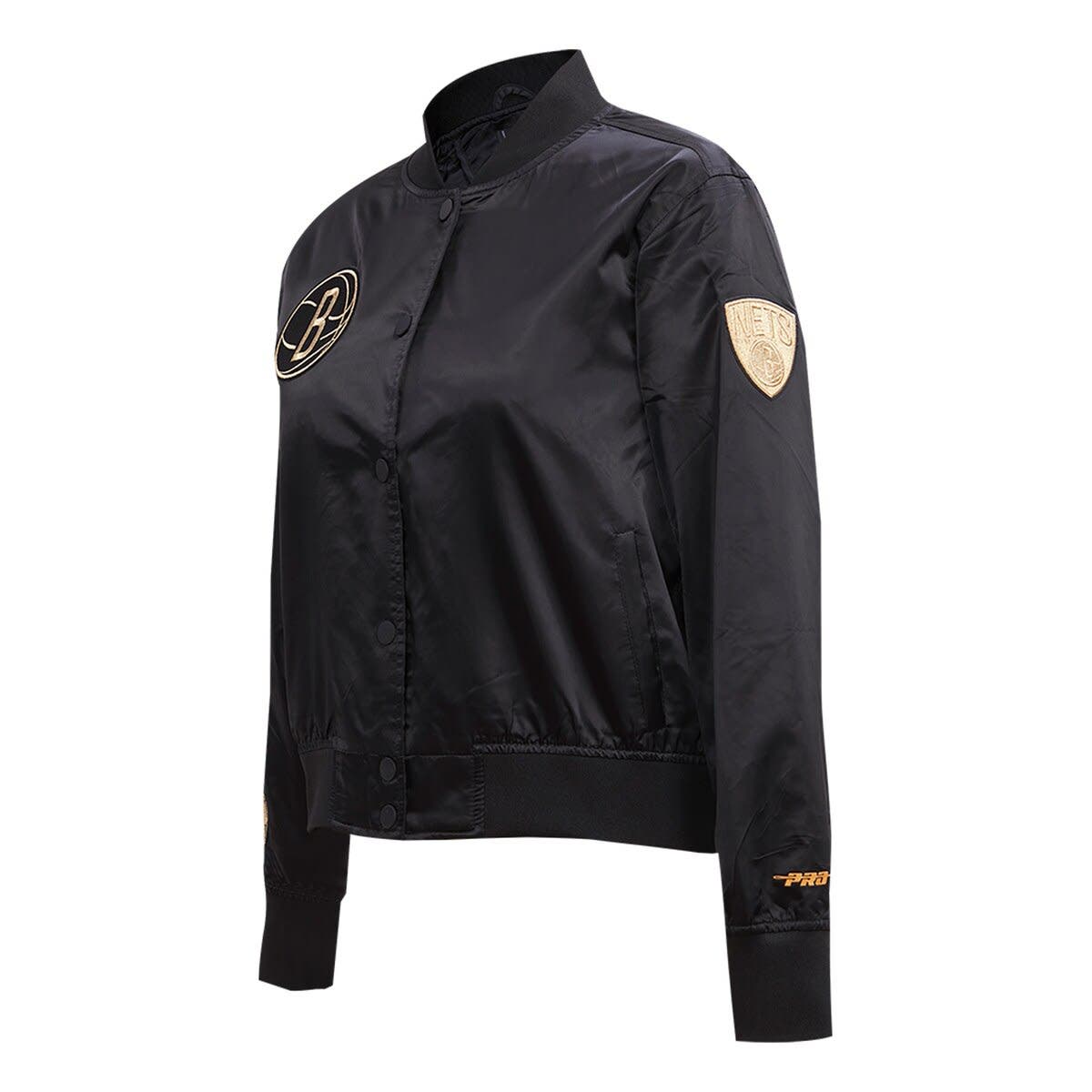 Women's Pro Standard Black Brooklyn Nets Glam Satin Full-Snap Varsity Jacket - image 2