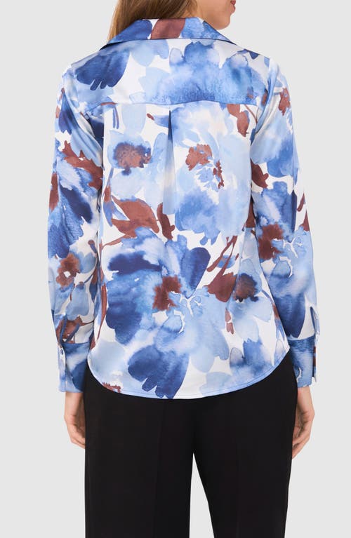 Halogenr Halogen(r) Floral Button-up Charmeuse Shirt In Blue Fog