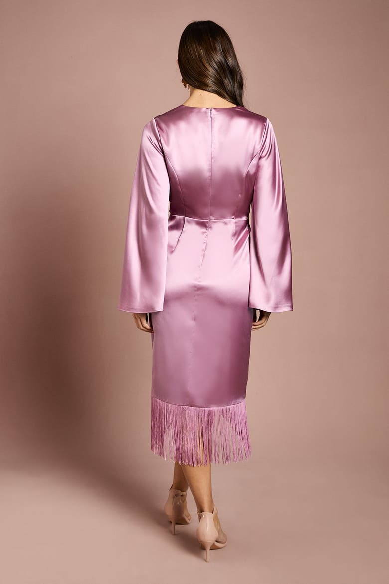 V-Neck Fringe Wrap Midi Dress, Alternate, color, Rose