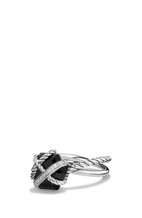Cable Wrap Ring with Semiprecious Stone and Diamonds