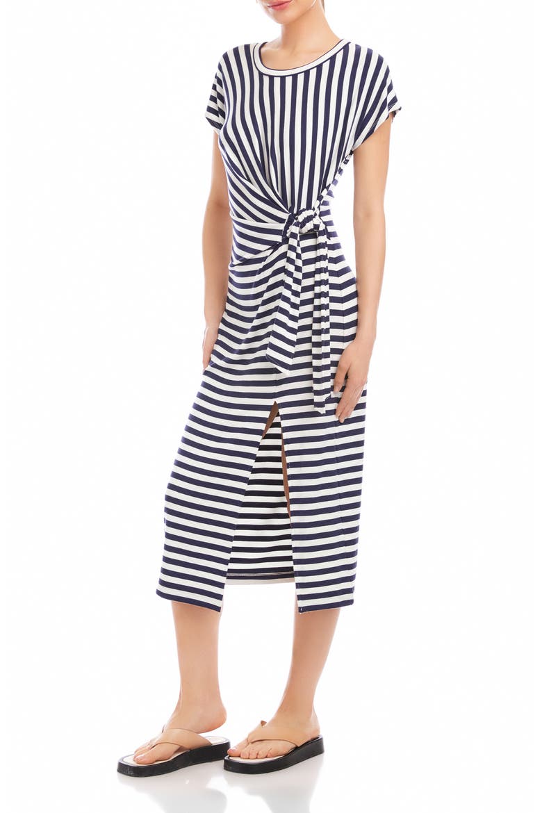 Marisa Side Knot Midi T-Shirt Dress, Alternate, color, NAVY W/ WHITE
