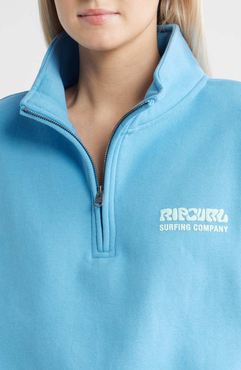 Rip Curl Surf Puff Logo Quarter Zip Sweatshirt, Alternate, color, Azure Blue