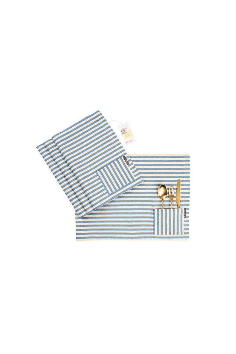 Cotton Cloth Placemats - Set of 4, Main, color, Striped - Blue