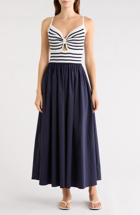 Stripe Mixed Media A-Line Dress