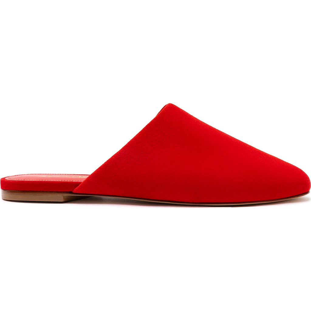 Larroude Venice Suede Ballerina Mules In Scarlet