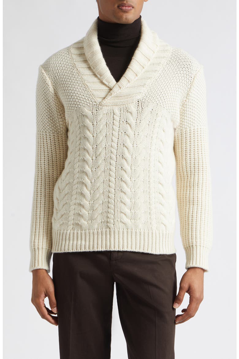 Mixed Stitch Shawl Collar Cashmere Sweater, Main, color, OFF WHITE 020