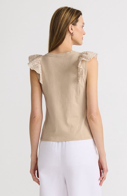 Lands' End Embroidered Ruffle Tank Top In Champagne