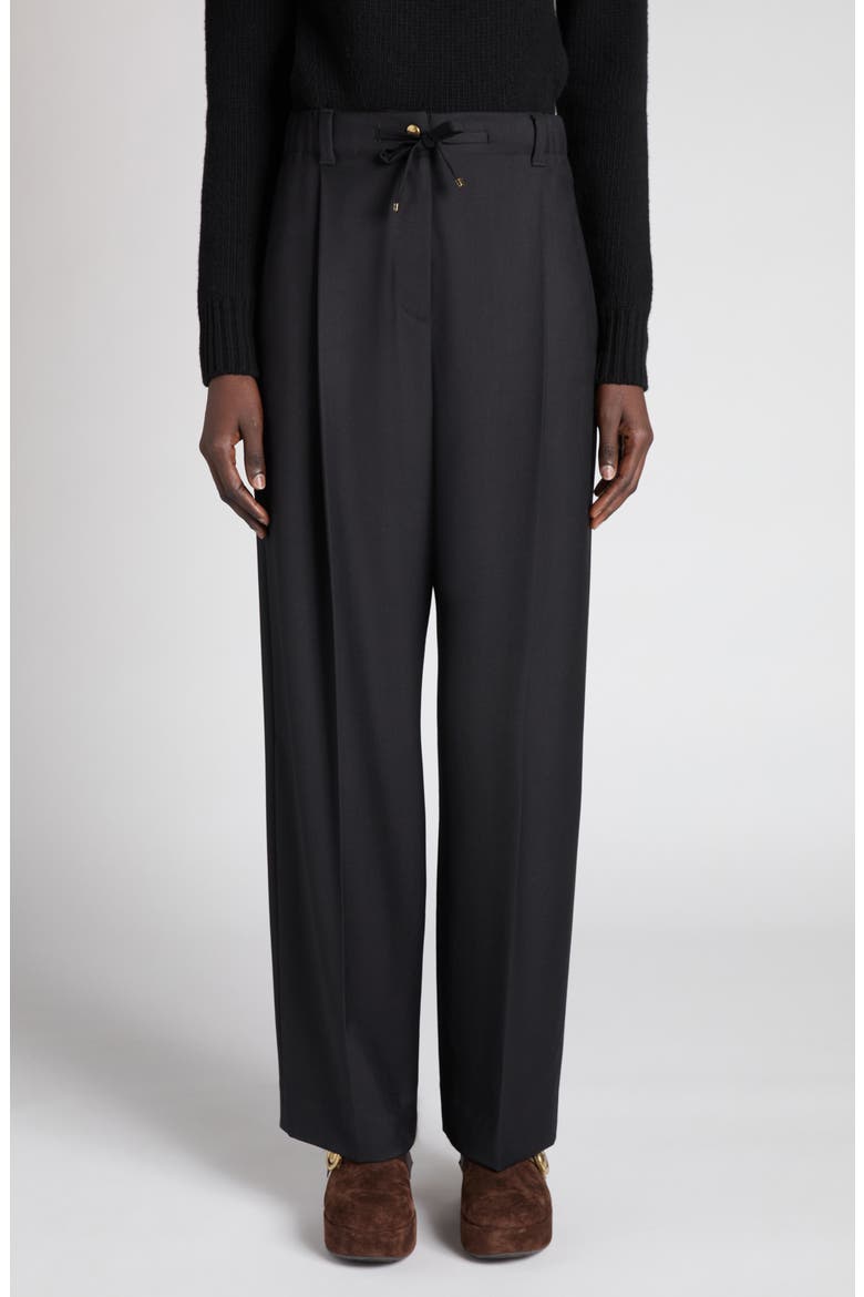 Drawstring Wool Trousers, Main, color, BLACK