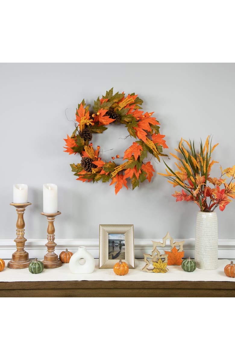 Northlight Maple Leaves Pinecones and Berries Artificial Fall Harvest Wreath - 24", Alternate, color, 