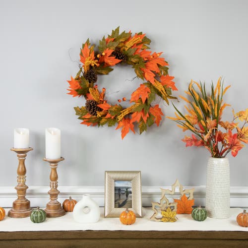 Northlight Leaves, Pinecones And Berries Artificial Fall Harvest Wreath, 24-inch, Unlit In Multi
