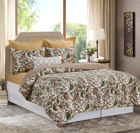 Amara Cotton Floral Quilt Set  - Reversible and Machine Washable
