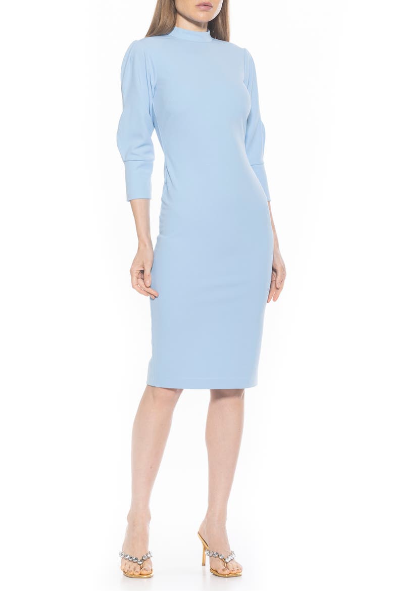 Logan Mock Neck Sheath Dress, Alternate, color, HALOGEN BLUE