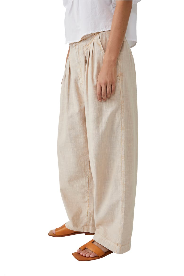 Lotta Love Pleated Wide Leg Cotton Pants, Alternate, color, PEBBLE
