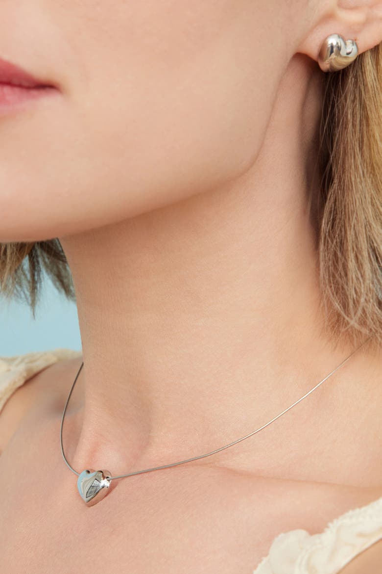 Sterling Silver Adore Me Heart Necklace, Alternate, color, Silver