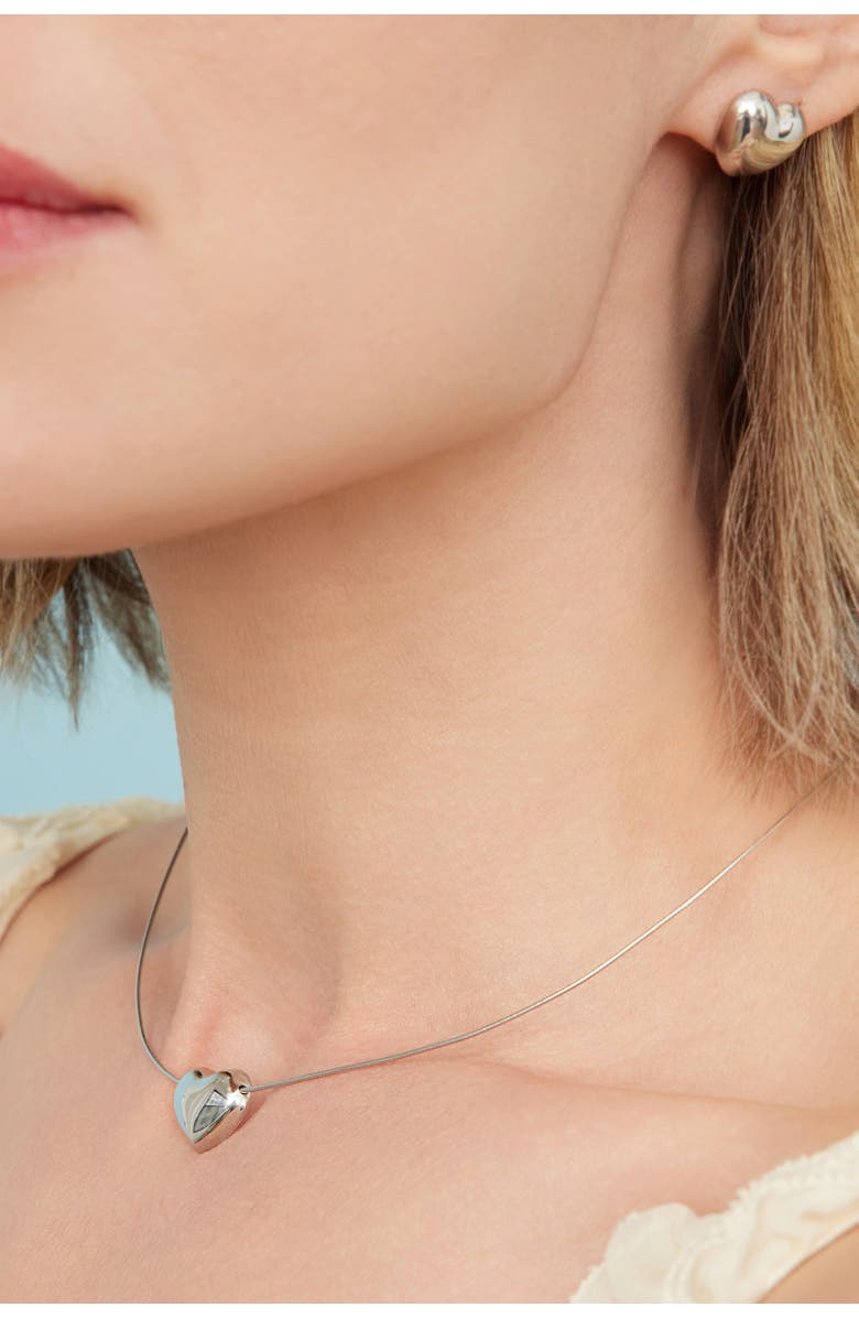 Oradina Sterling Silver Adore Me Heart Necklace, Alternate, color, Silver