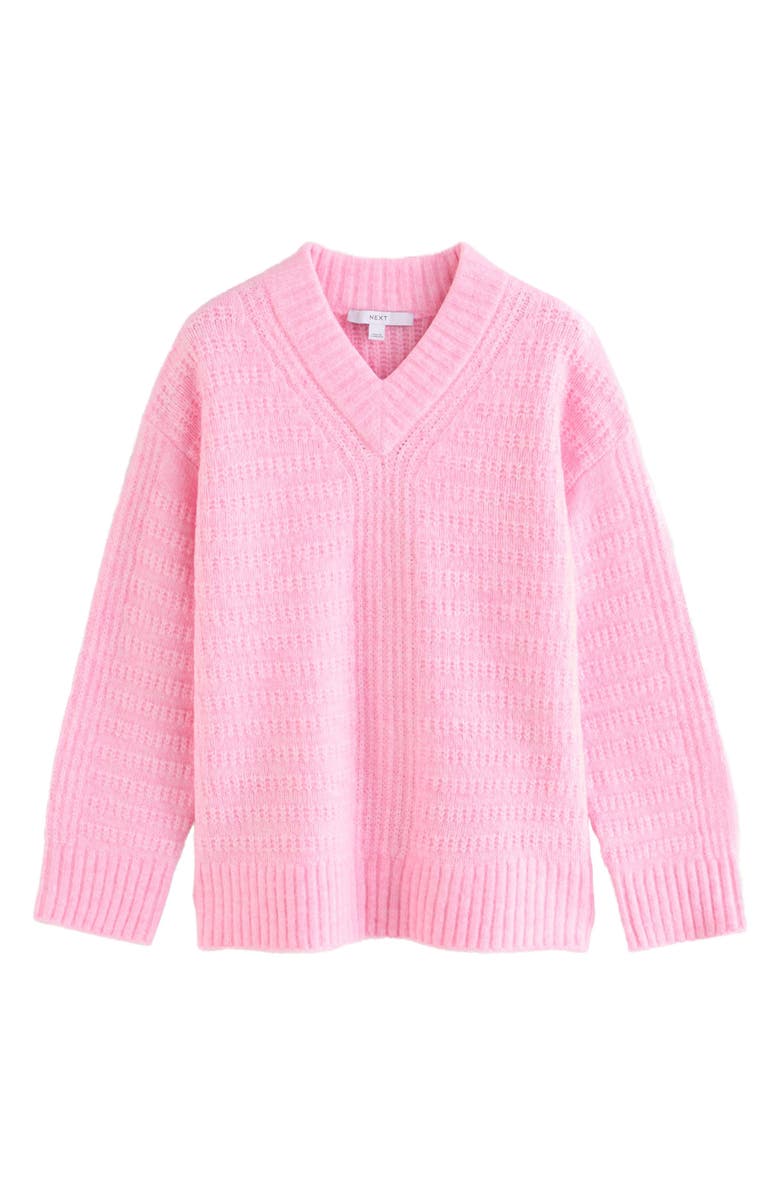NEXT V-Neck Ribbed Sweater, Main, color, Pink