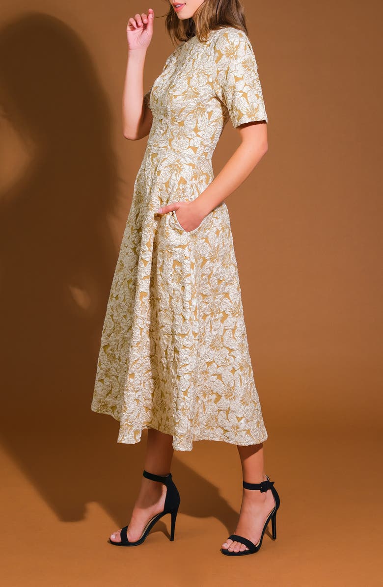 FLYING TOMATO Solid Midi Dress, Alternate, color, Mustard