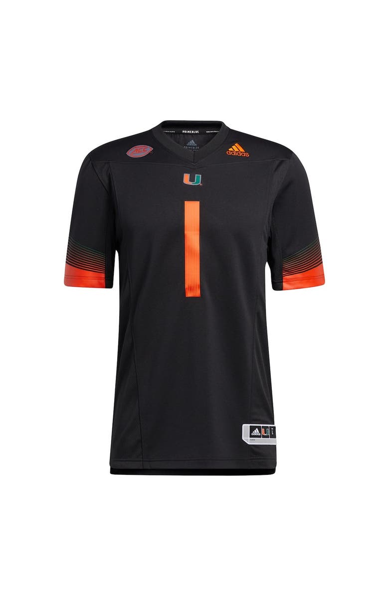 adidas Men's adidas #1 Black Miami Hurricanes Premier Strategy Jersey, Main, color, 