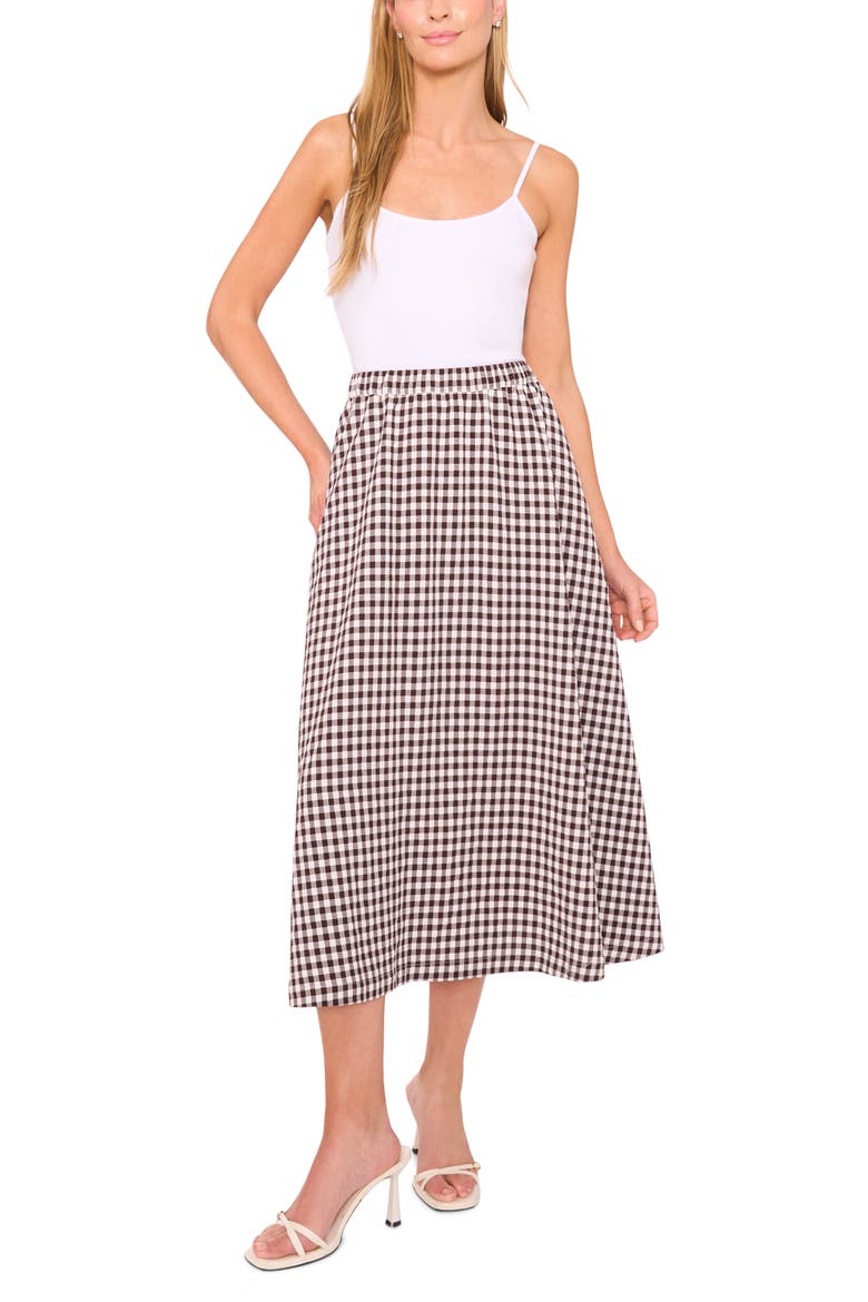 Gingham Midi Skirt, Alternate, color, CHICORY COFFEE