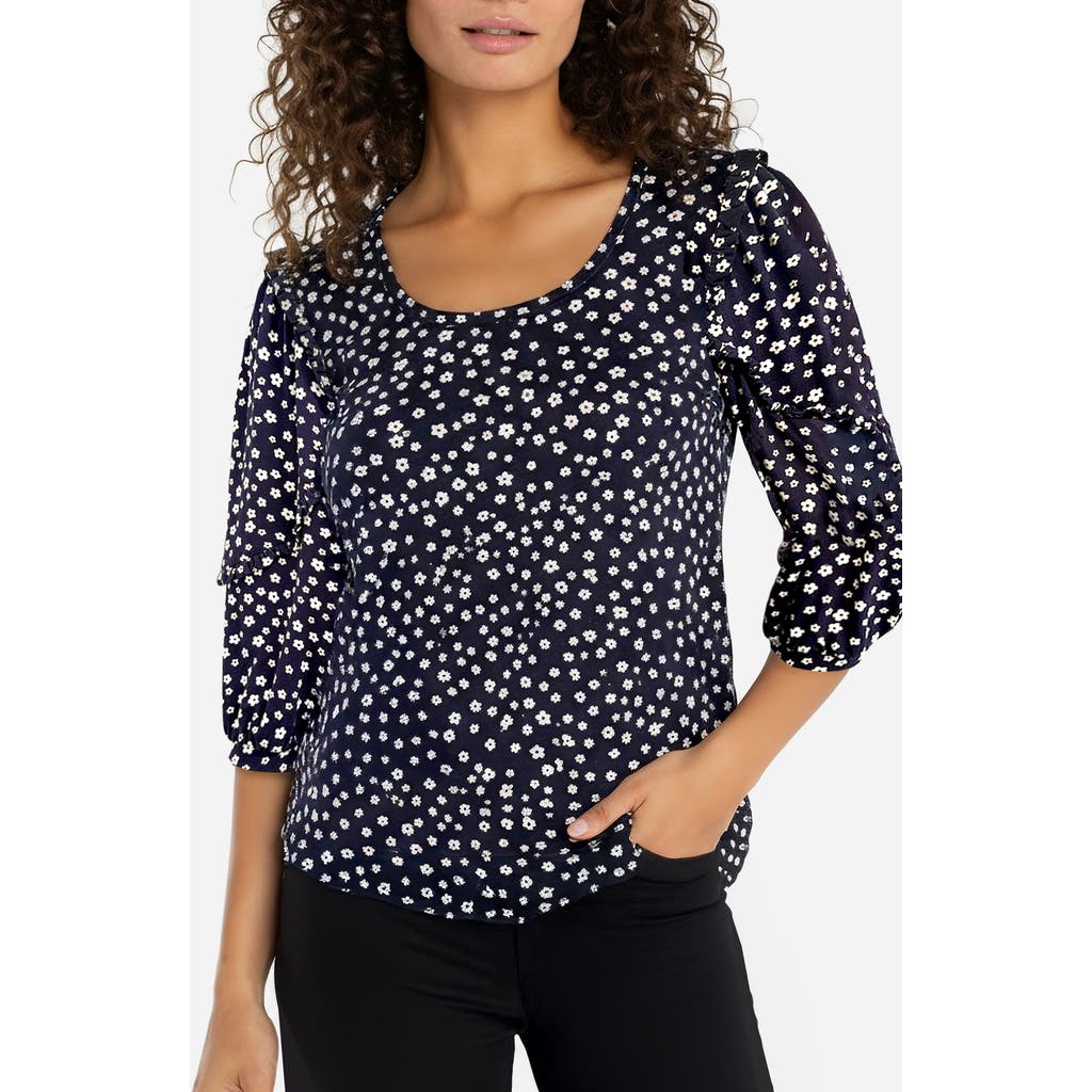 Liverpool Los Angeles Scoop Neck Ruffle Sleeve Top In Black