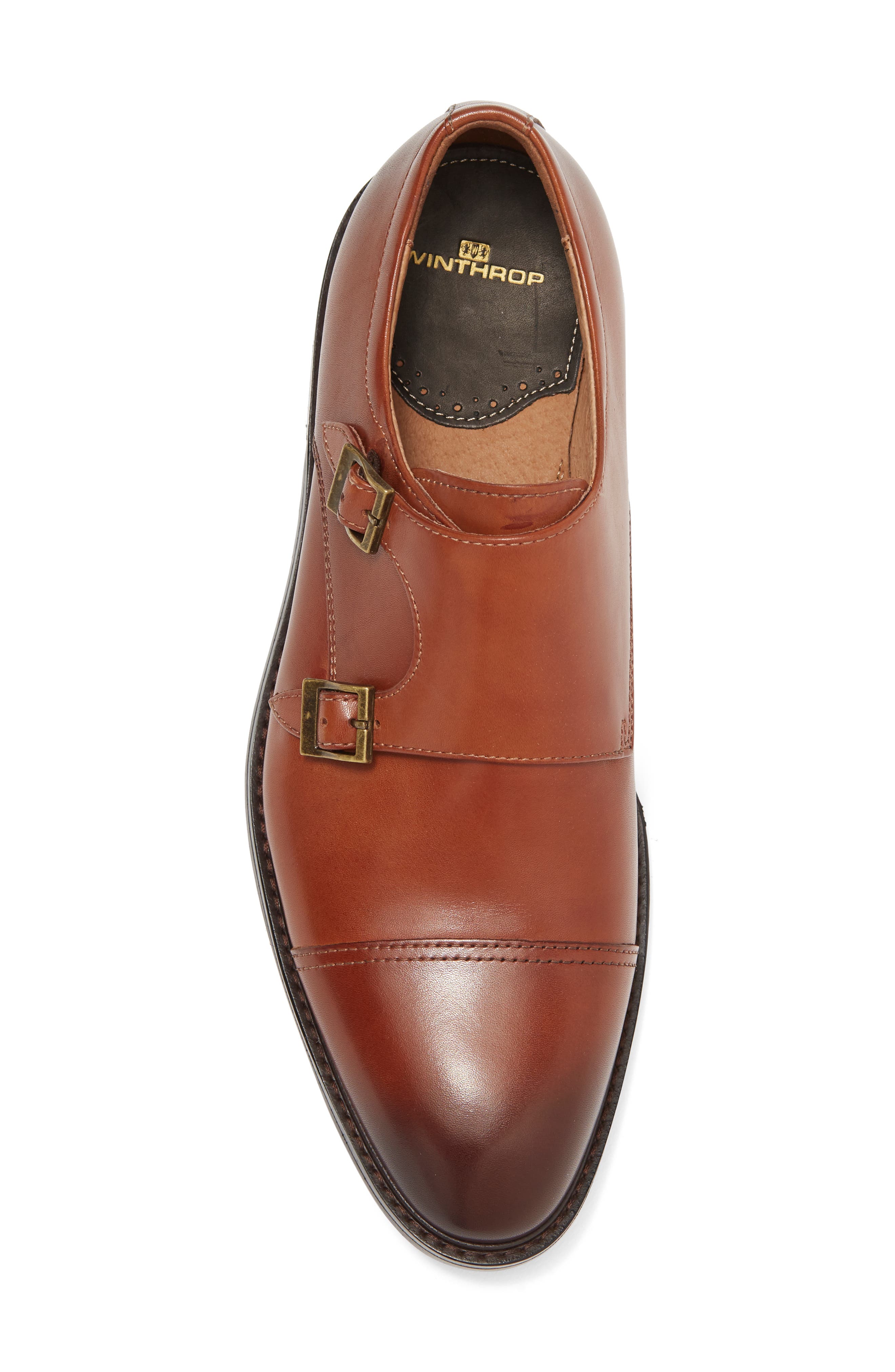 WINTHROP Parklane Suede Double Monk Strap Shoe, Alternate, color, Cognac