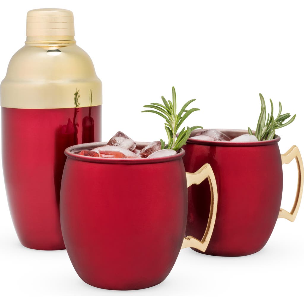 Twine Moscow Mule Mug And Cocktail Shaker, Set Of 3 In Red