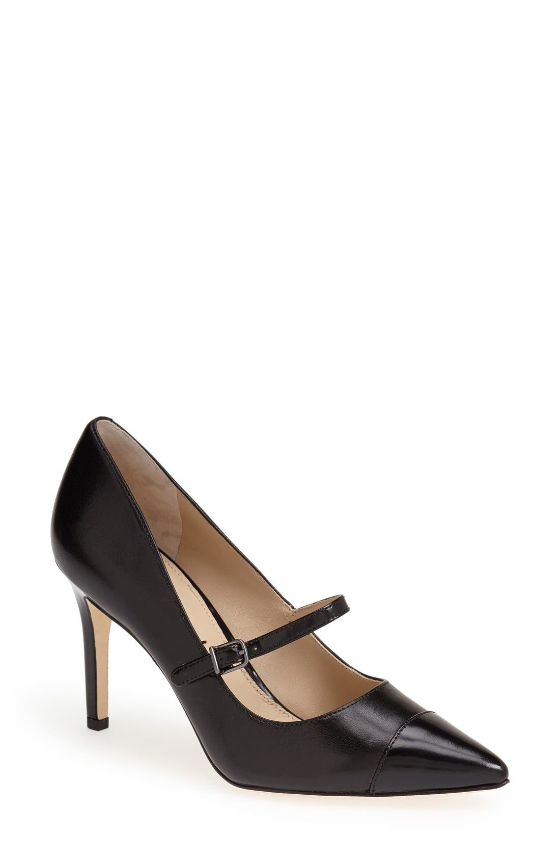 'Cindee' Pointy Cap Toe Pump, Main, color, BLACK