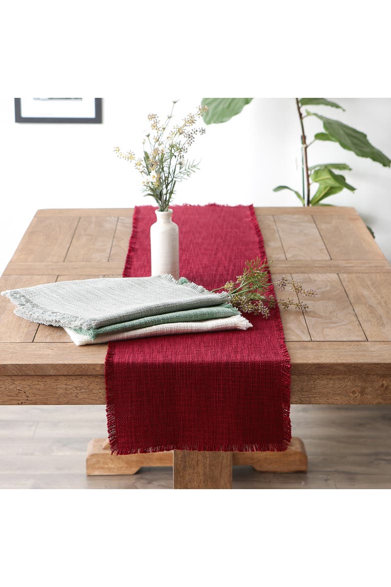 Basket Fringe Table Runner 14.5x72", Alternate, color, Light Rain
