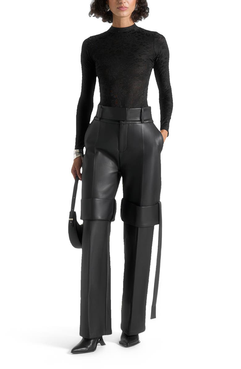 Manière De Voir Isabelle Leather Belted Strap Detail Trousers, Alternate, color, Black